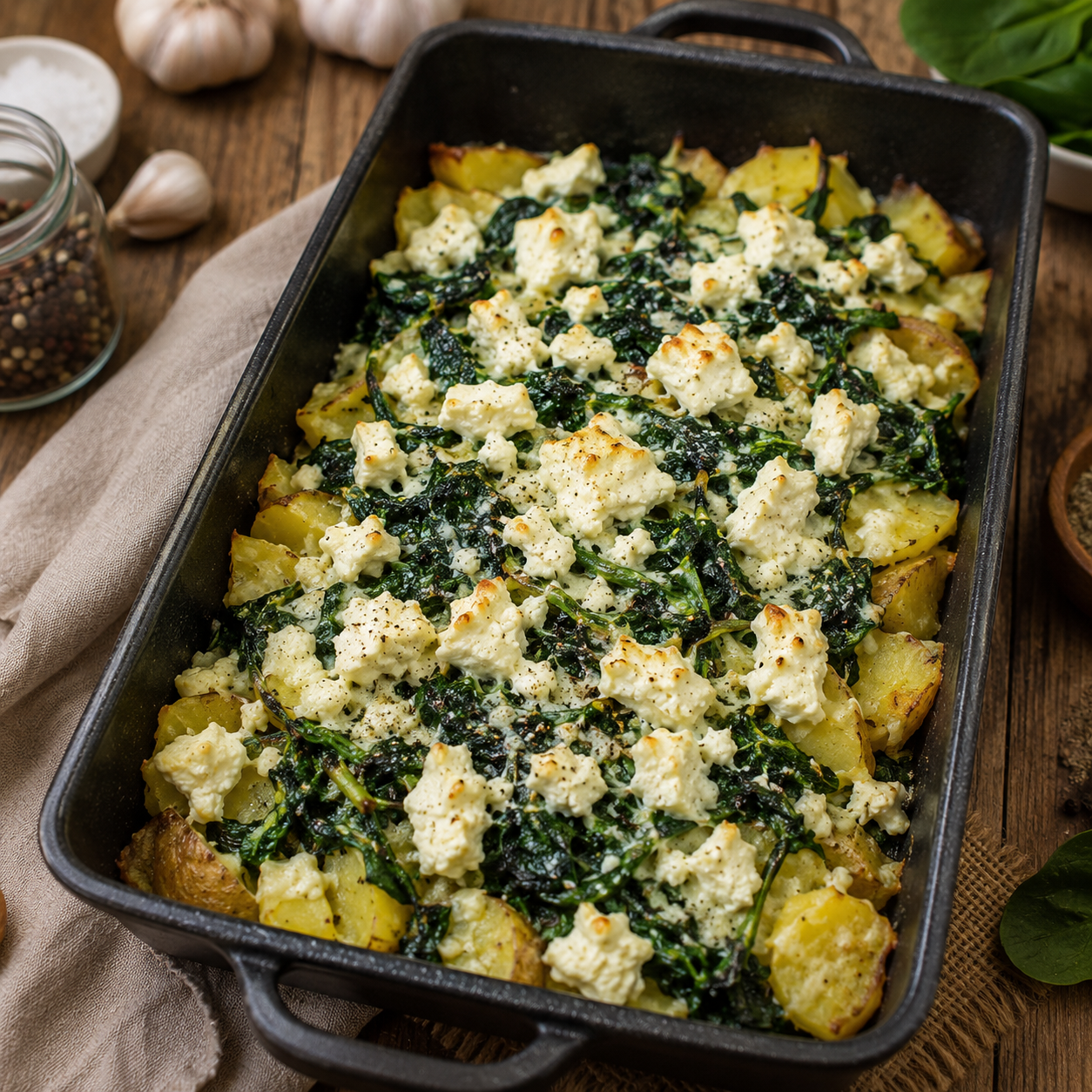Jacket potatoes with spinach & feta